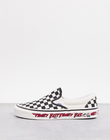 Vans Anaheim Classic Slip-On 98 Dx Fast Times Checkerboard Bijele Crne - Muške Tenisice | 81437VCWI